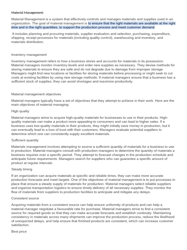 Effective Material Management Strategies | PDF | Supply Chain | Inventory