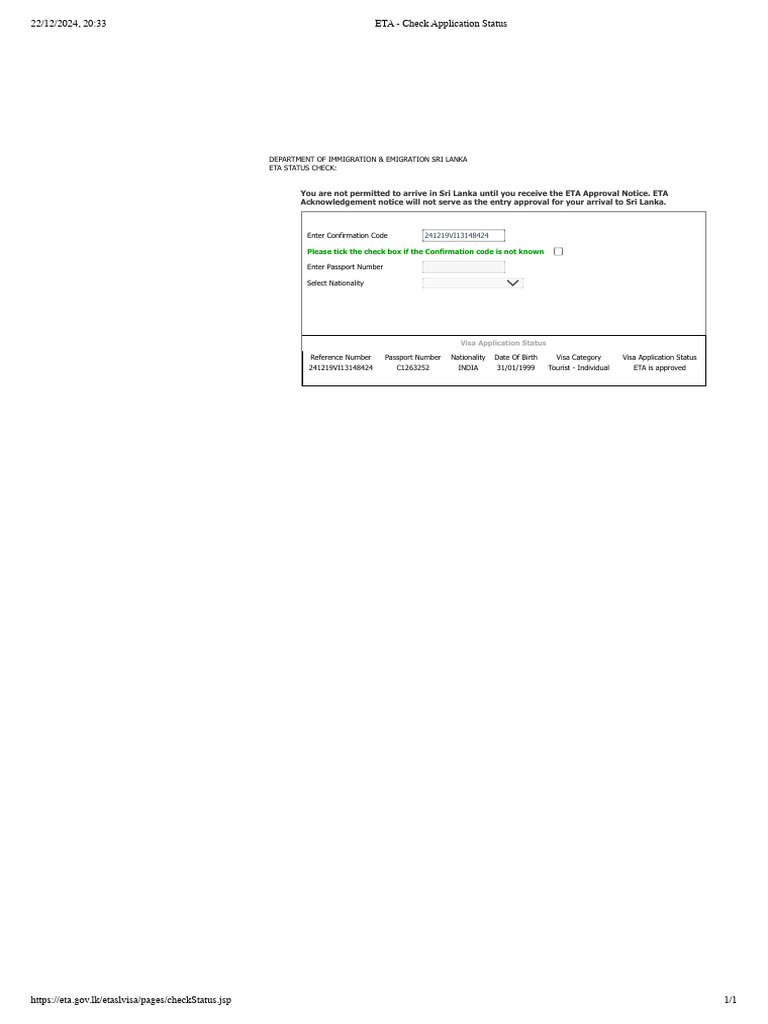 Sri Lanka ETA Status Check Guide | PDF