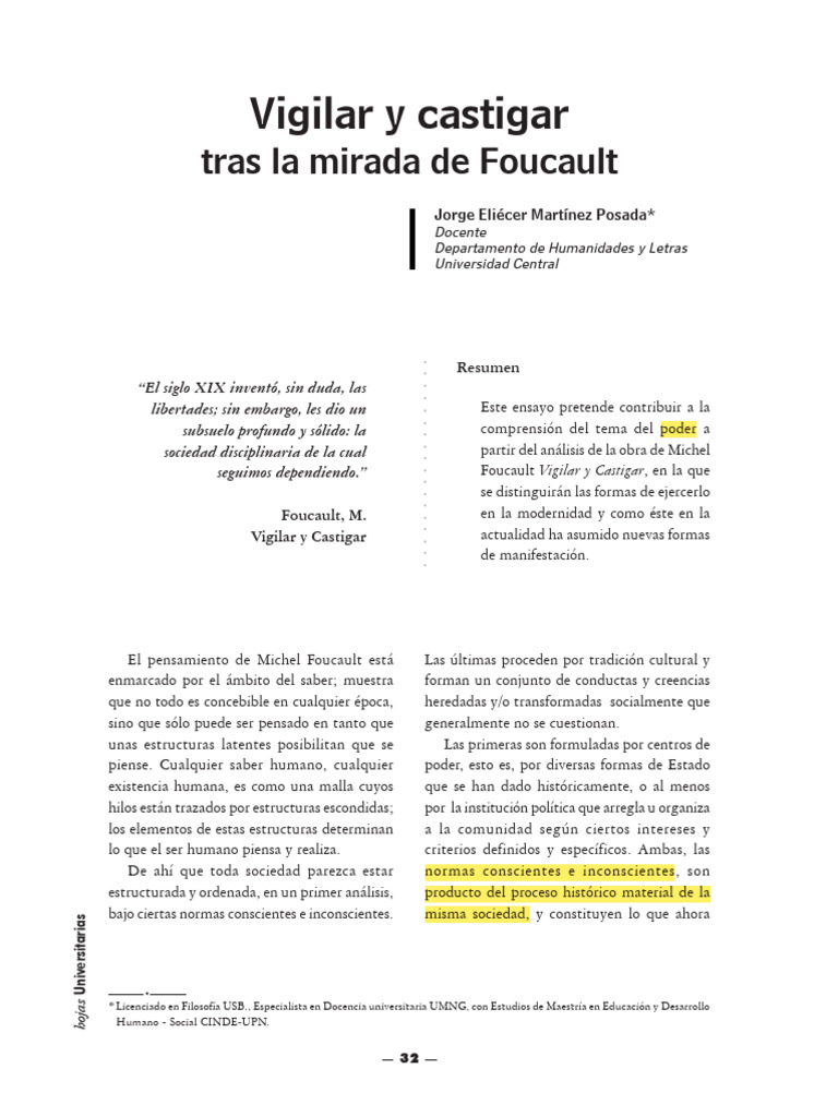 Poder Vigilar y Castigar Foucault | PDF | Castigos | Michel Foucault