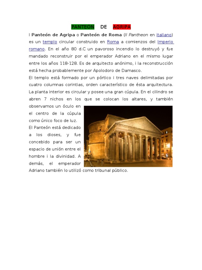 Historia y arquitectura del Panteón de Agripa | PDF