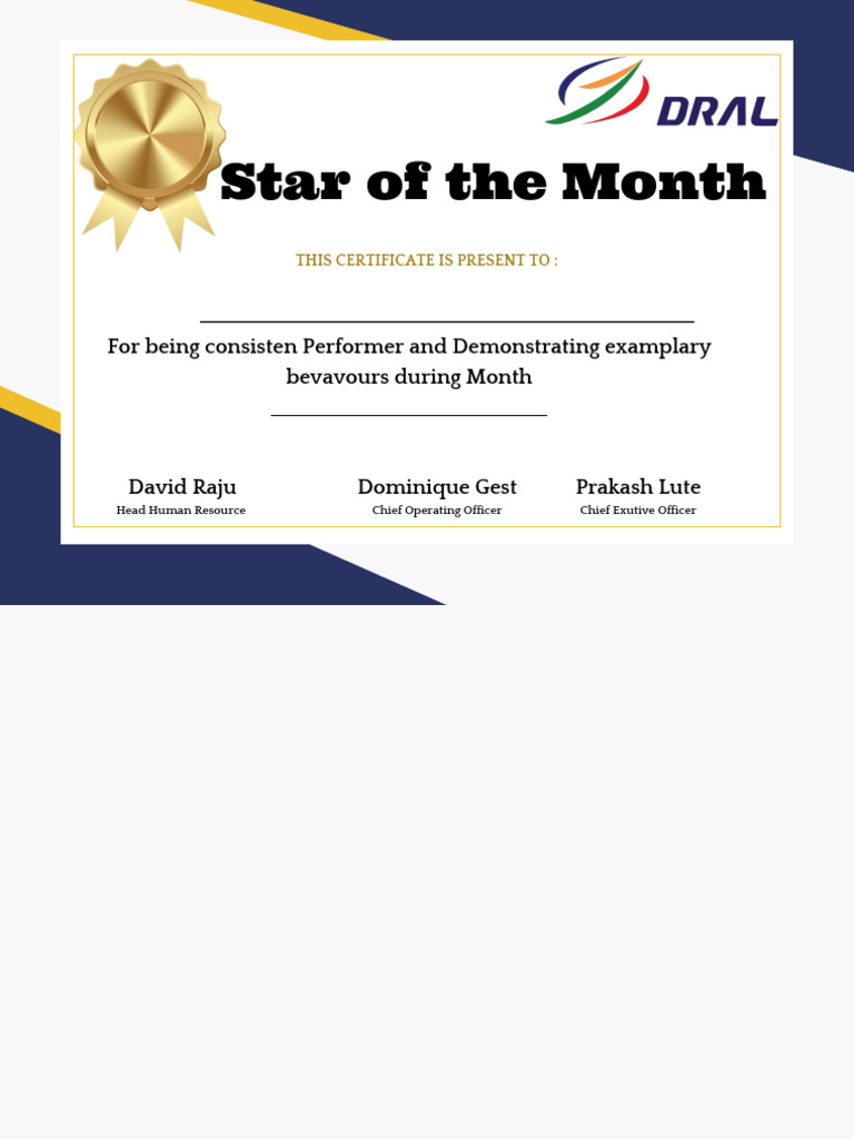 Star of the Month Certificate Template | PDF