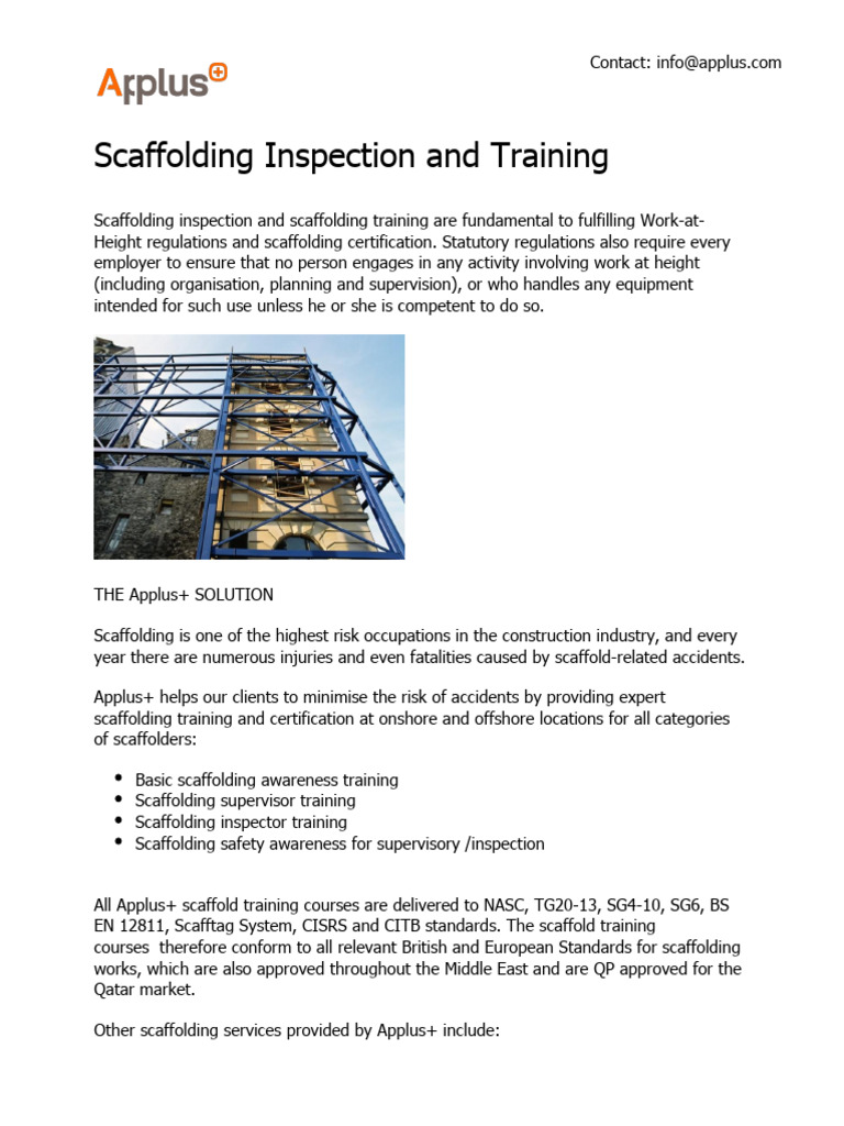 Scaffolding Inspection And Scaffolding Training En Pdf Scaffolding