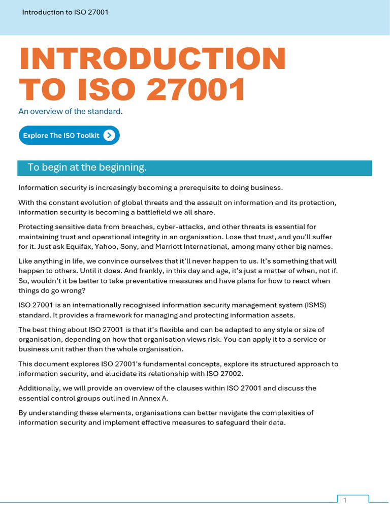 Introduction To ISO 27001 | PDF | Information Security | Risk
