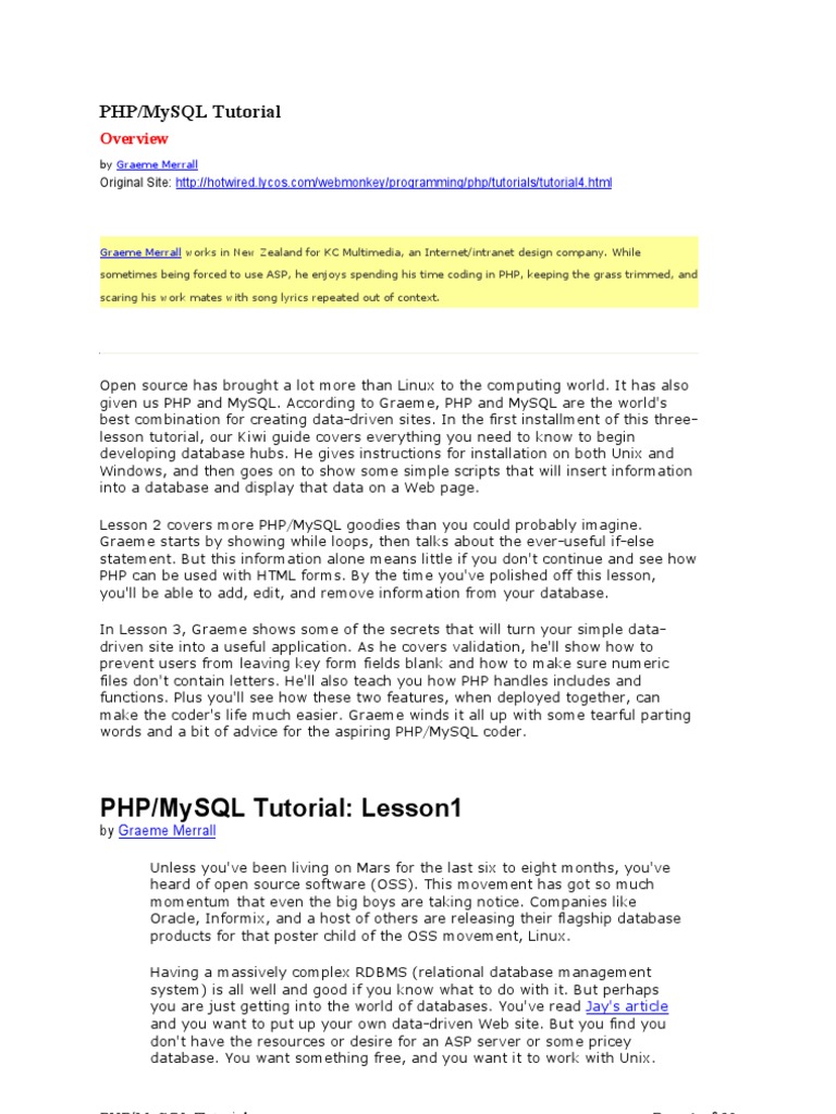 PHP and MySQL Tutorial | PDF