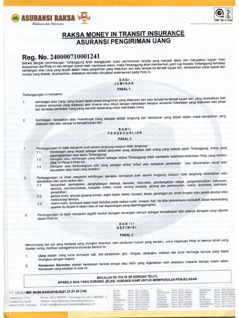 Wording Money Insurance | PDF