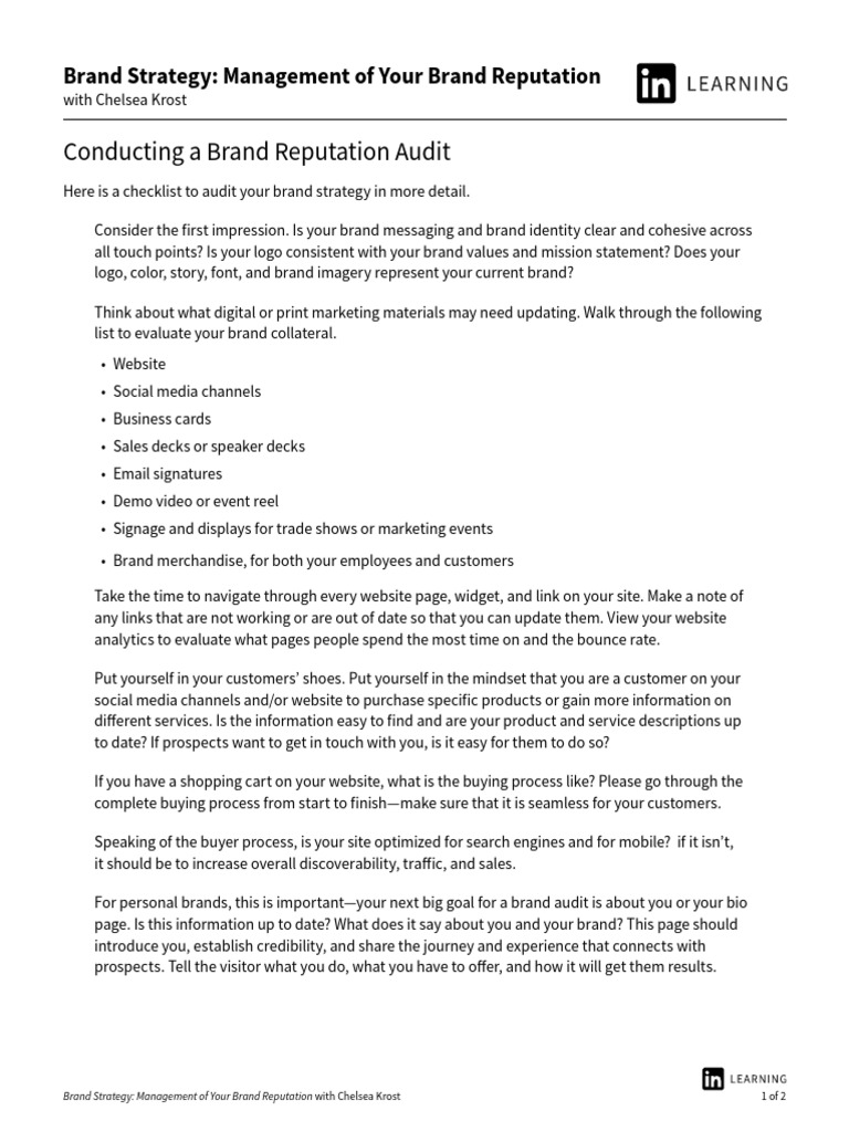 Brand Reputation Management Checklist | PDF | Brand | Promotion And ...