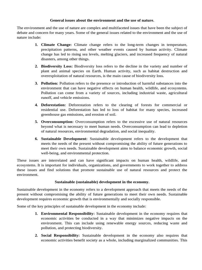 General issues about the environment and the use of nature | PDF ...