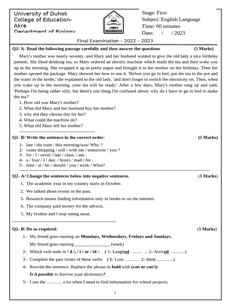 2022-2023 English Final Exam Guide | PDF | Linguistic Morphology | Syntax