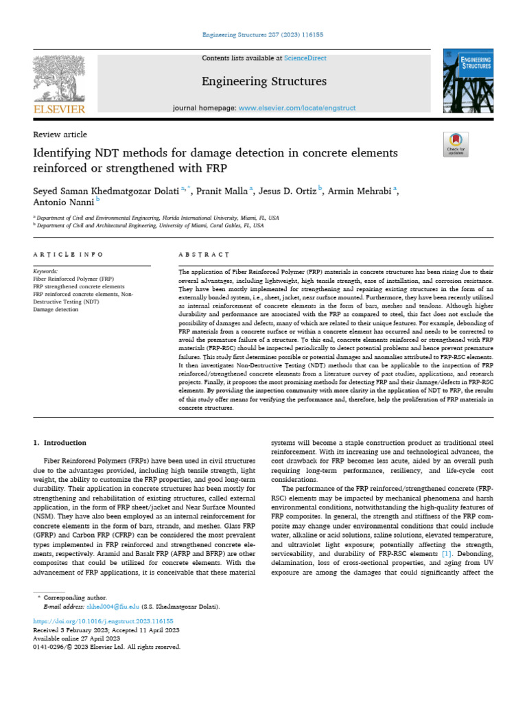 Identifying NDT Methods For Damage Detection in Concrete Elements ...