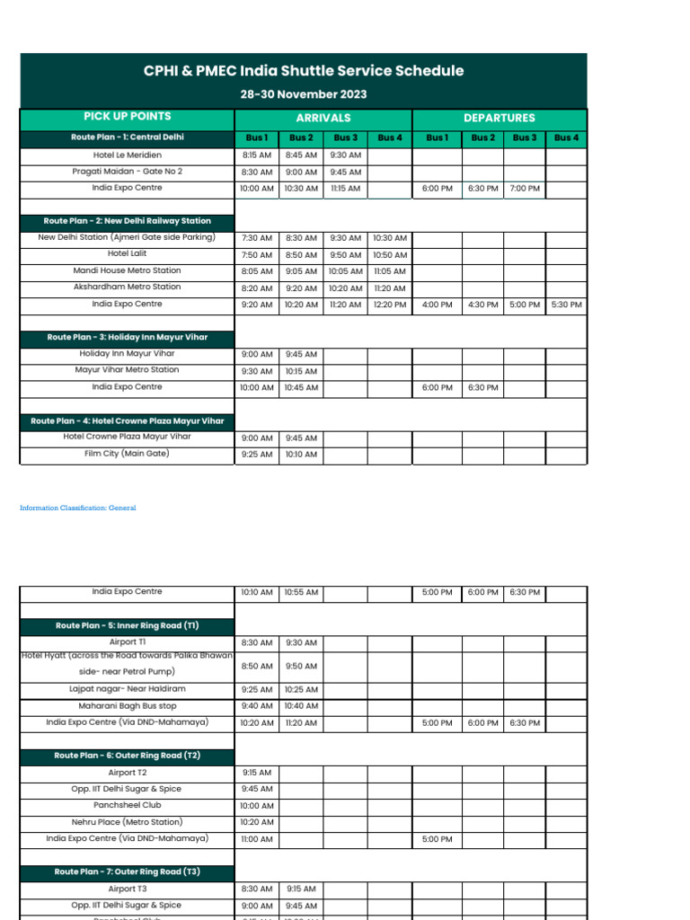 CPHI & PMEC India Shuttle Schedule | PDF | Hotel | Transport