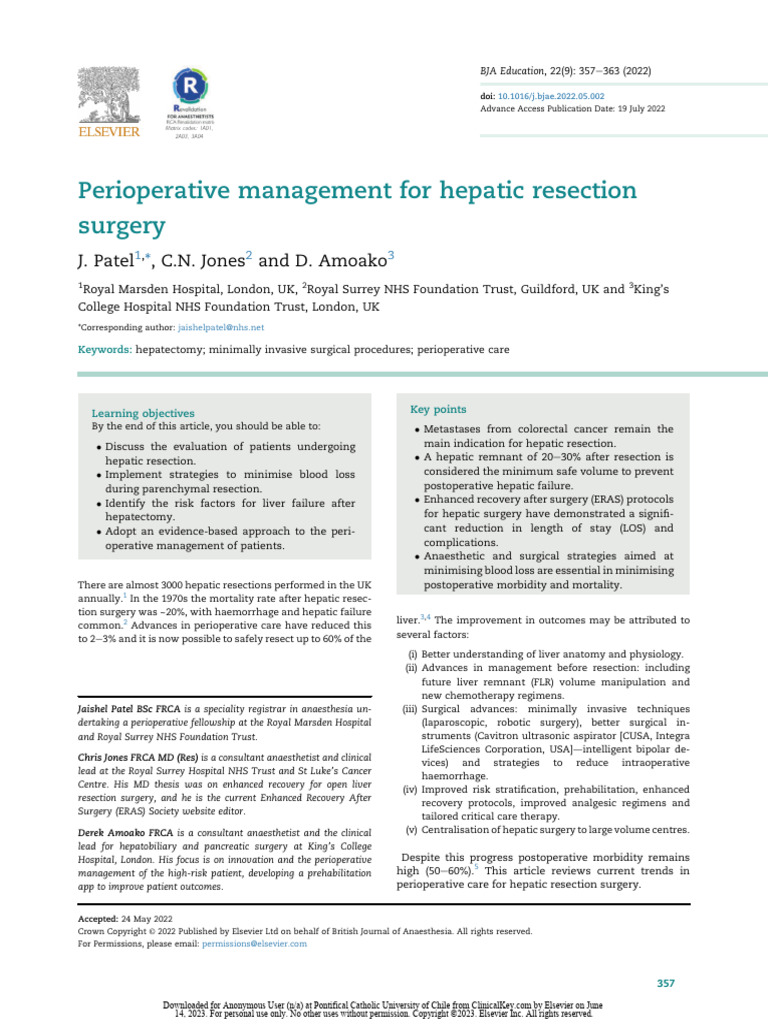 Perioperative Care in Liver Resection | PDF | Liver | Surgery