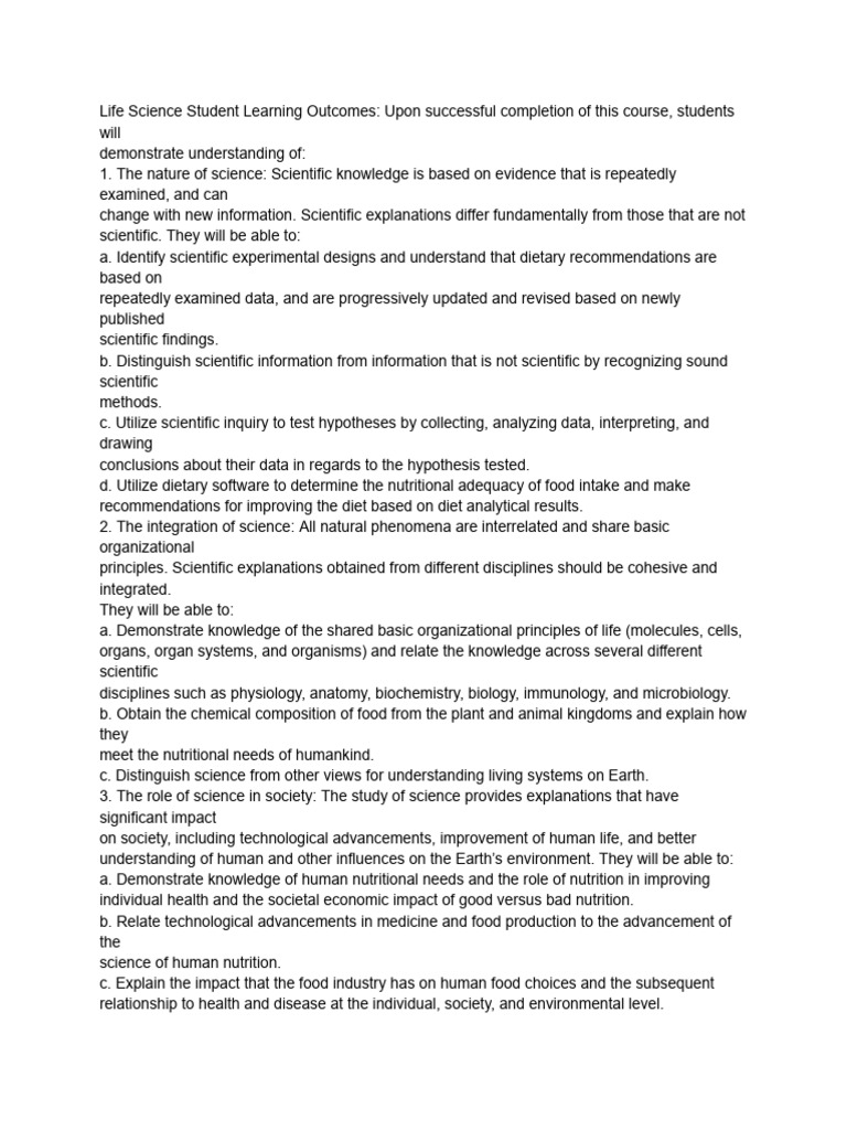 Life Science Course Learning Outcomes | PDF | Gene | Cell (Biology)