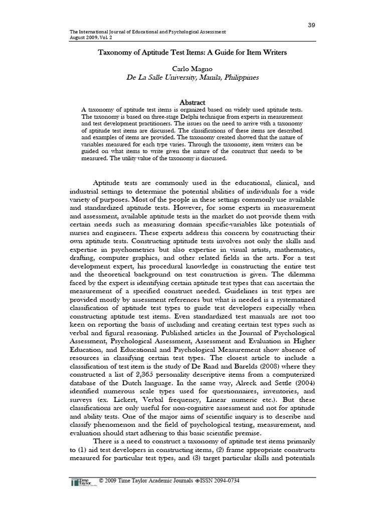 Taxonomy of Aptitude Test Items A Guide | PDF | Wechsler Adult ...