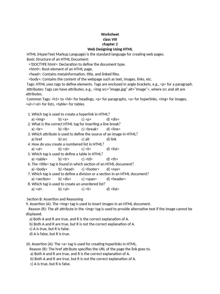 Special worksheet for html and css pdf html element html