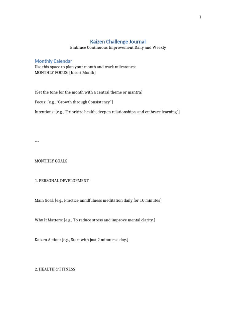 Kaizen Challenge Journal Template | PDF | Psychology
