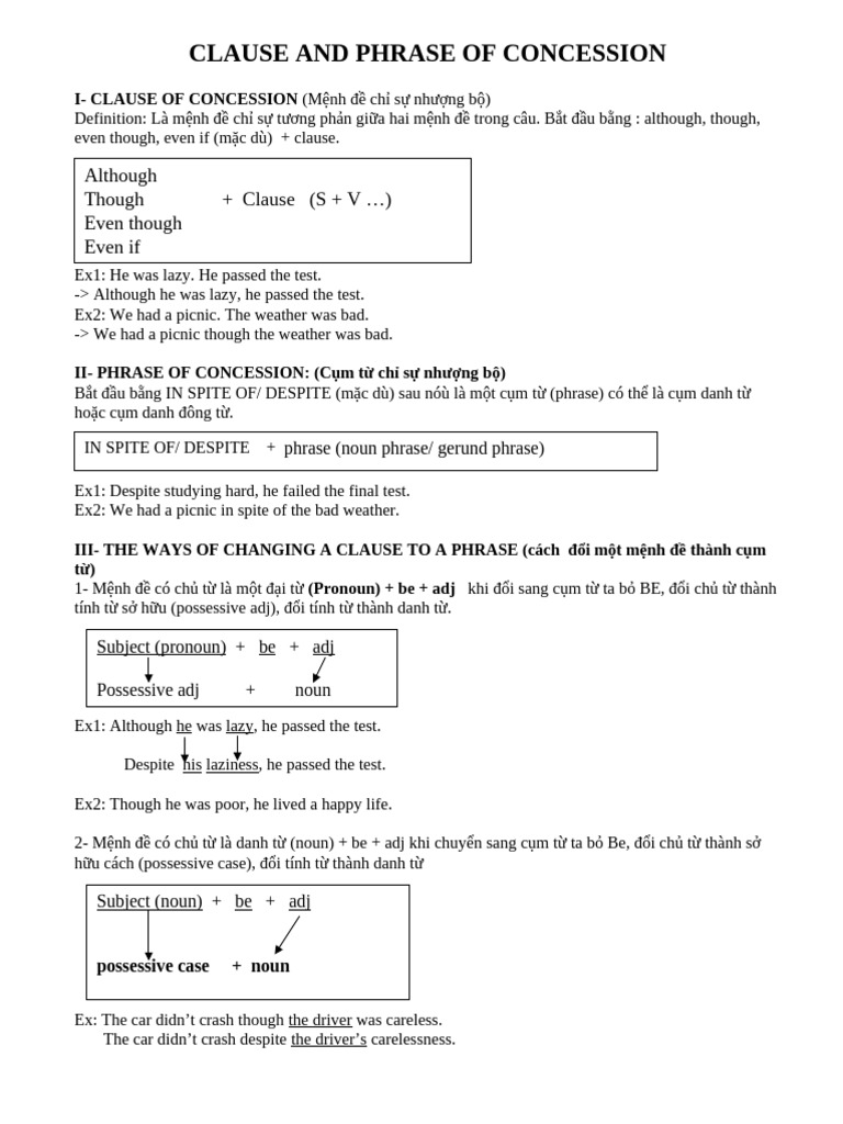 Grammar Guide: Concession & Reason | PDF