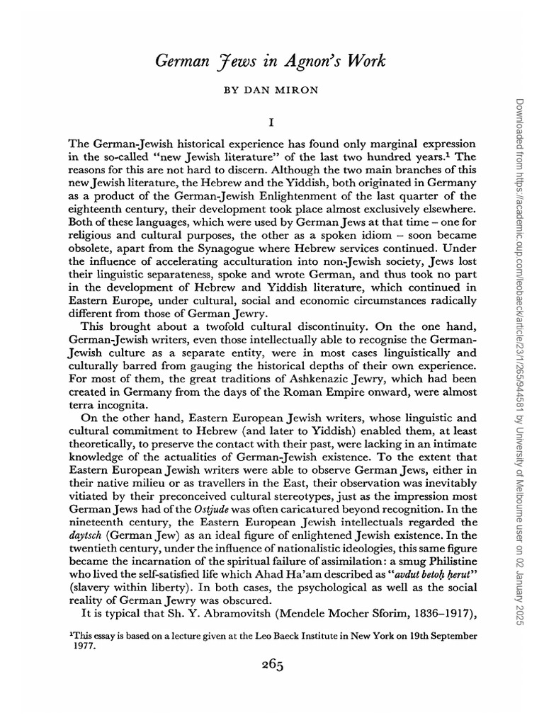German Jews in Agnon's Work | PDF | Ashkenazi Jews | History Of The ...