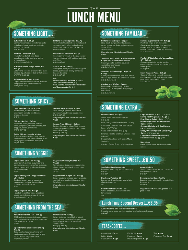 Suttons Bar & Bistro Lunch Menu | PDF | French Fries | Sauce