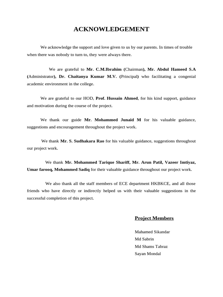 Acknowledgements for Project Support | PDF