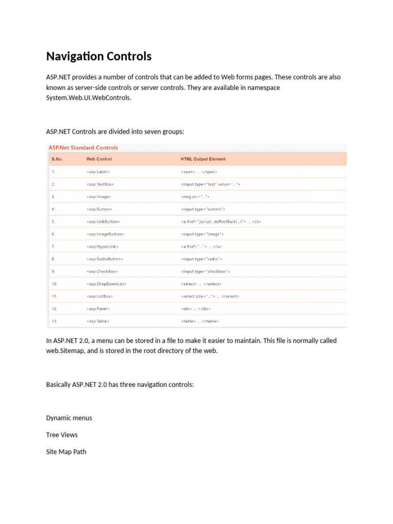 ASP.NET 2.0 Navigation Controls Guide | PDF | World Wide Web | Internet ...