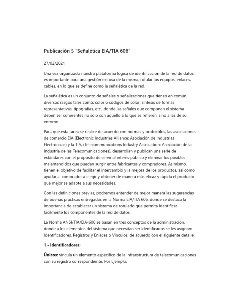 Señalética EIA - TIA 606 | PDF | Instituto de Ingenieros Eléctricos y ...
