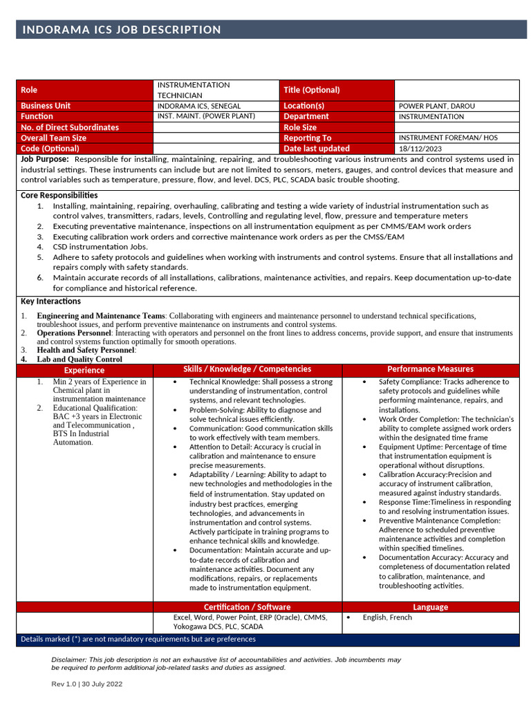 Corporate JD Template Instrumentation Tech | PDF | Instrumentation ...