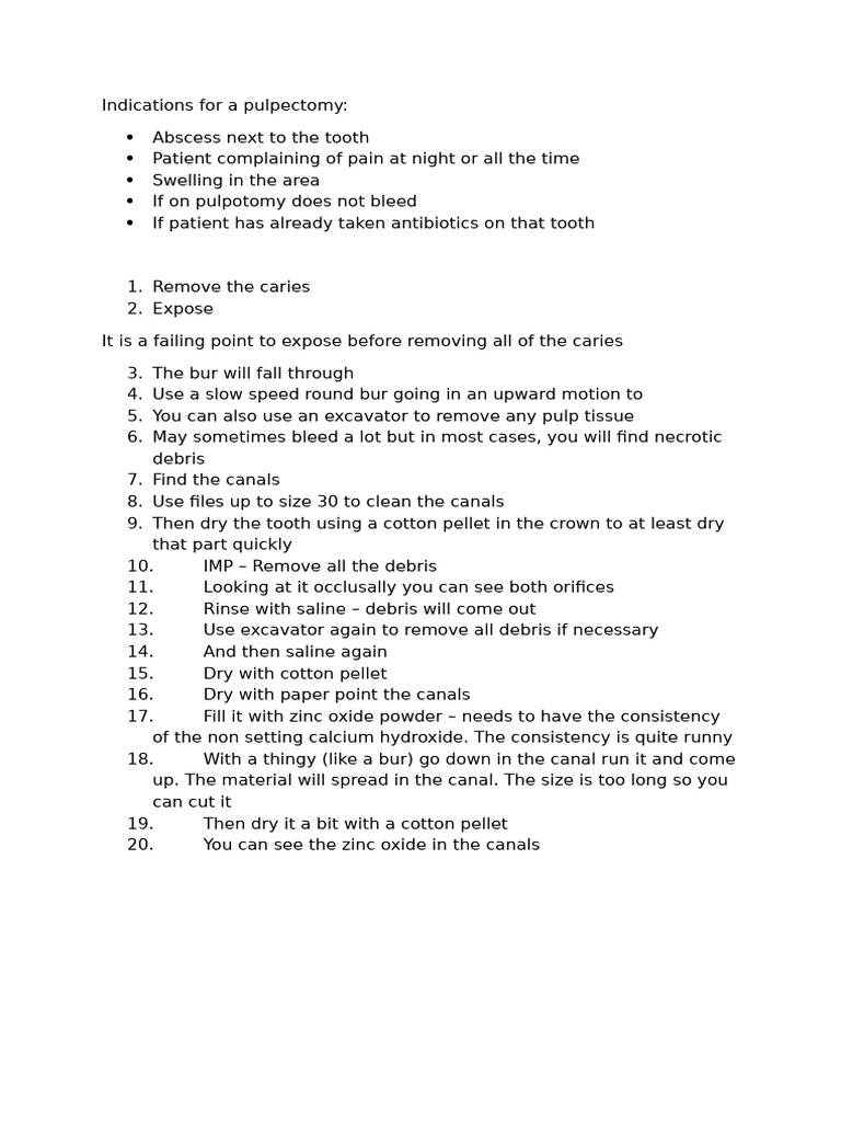 Indications For A Pulpectomy | PDF