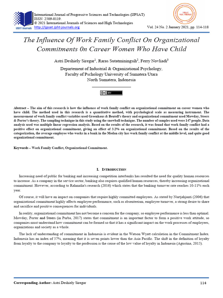 The Influence of Work Family Conflict On Organizational Commitments 0n ...
