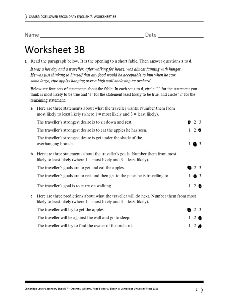 English 7: Fable Analysis Worksheet | PDF