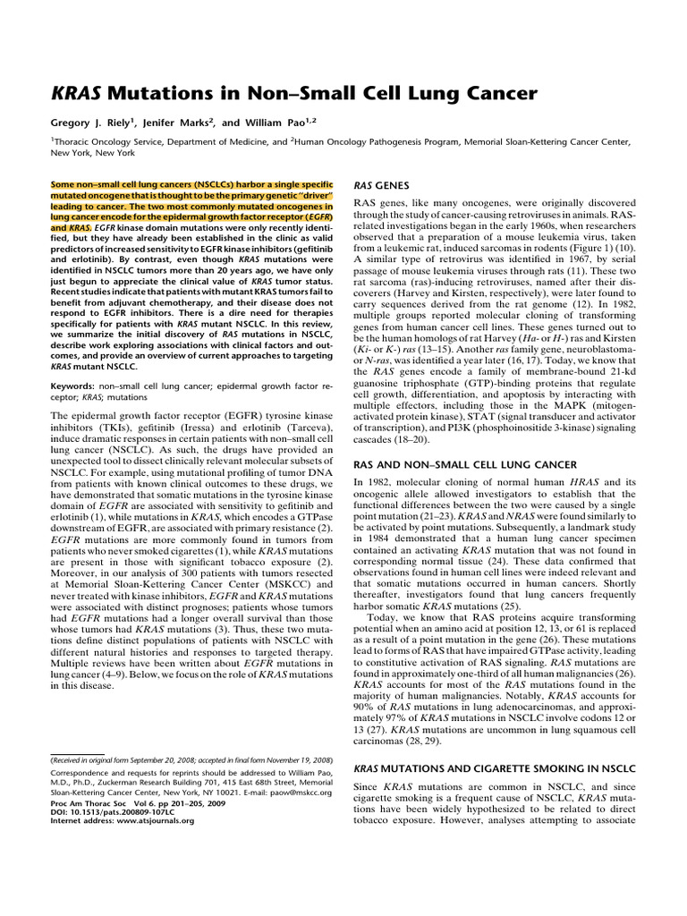 Kras Mutation in Nsclc | PDF | Epidermal Growth Factor Receptor | Cell ...