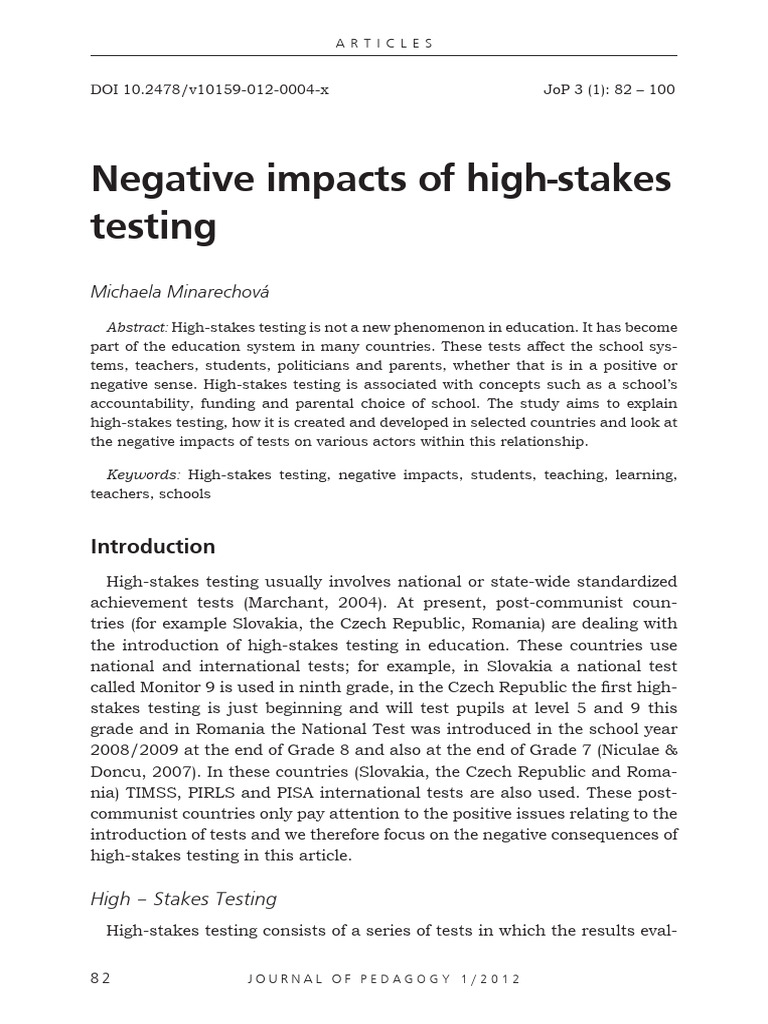 Negative Impacts of High-Stakes Testing | PDF | National Assessment Of ...