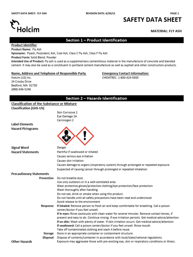 Fly Ash Safety Data Sheet | PDF | Silicon Dioxide | Materials