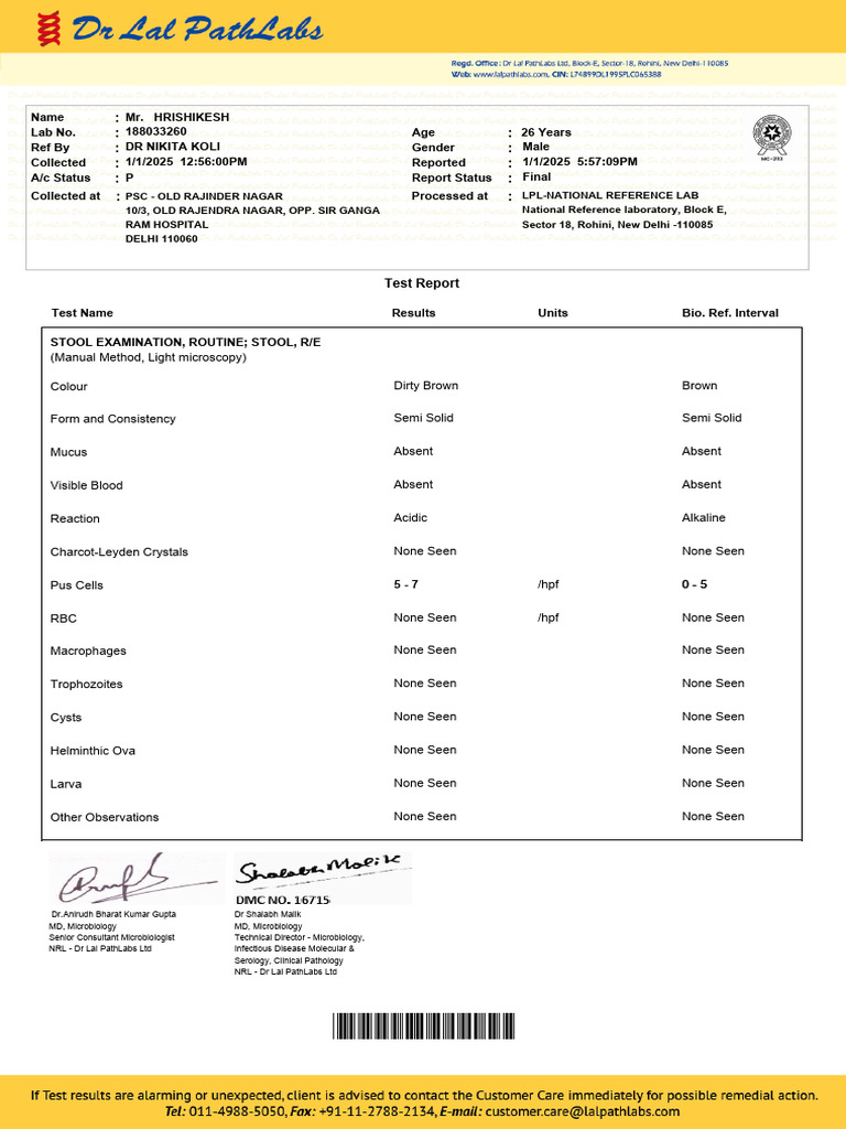 Normal Stool Examination Report | PDF | Physician | Medical Specialties