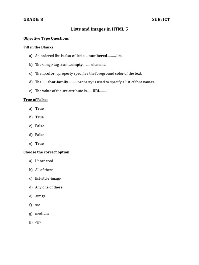 ICT - GR - 8 - CH 3 - Lists - Images - HTML 5 - 221102 - 090251 | PDF ...