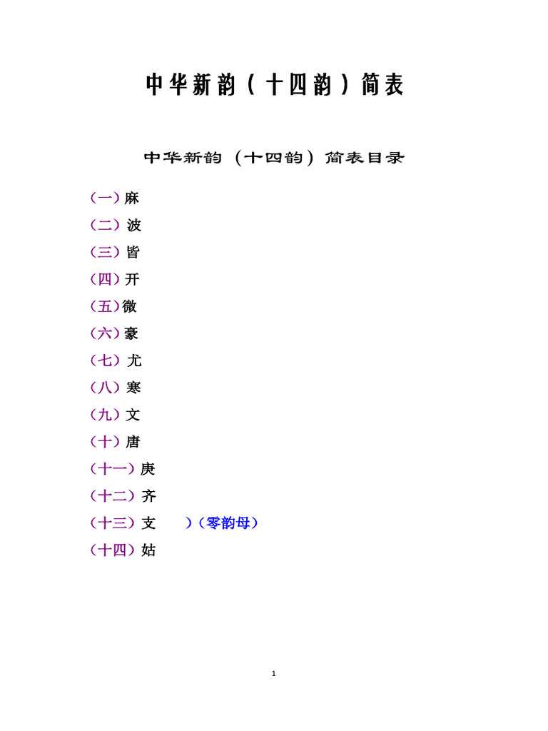 中华新韵简表 | PDF