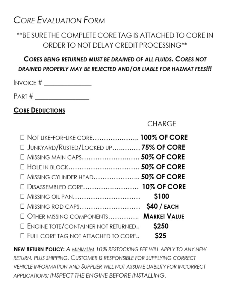 Core Evaluation and Return Policy Guide | PDF