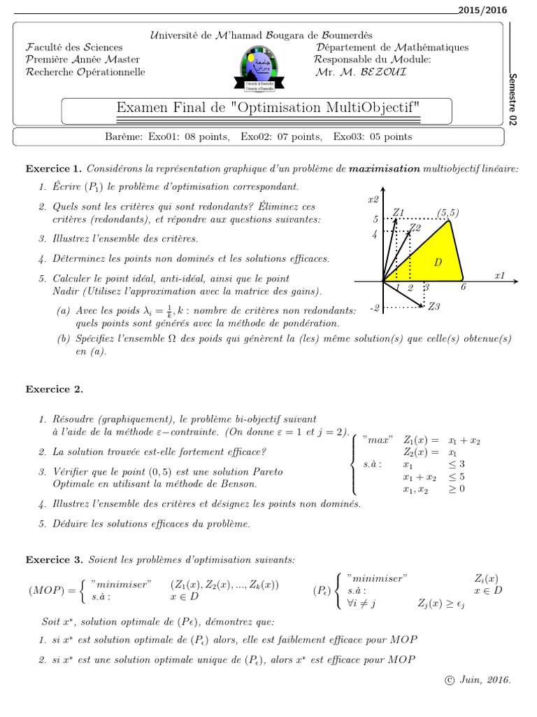 Examen d'Optimisation MultiObjectif 2016 | PDF | Optimisation ...
