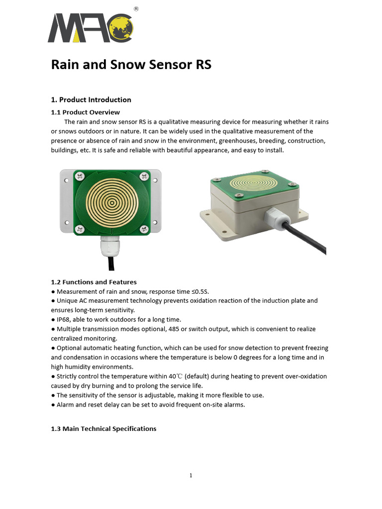 Rain and Snow Sensor RS Overview | PDF | Sensor | Snow