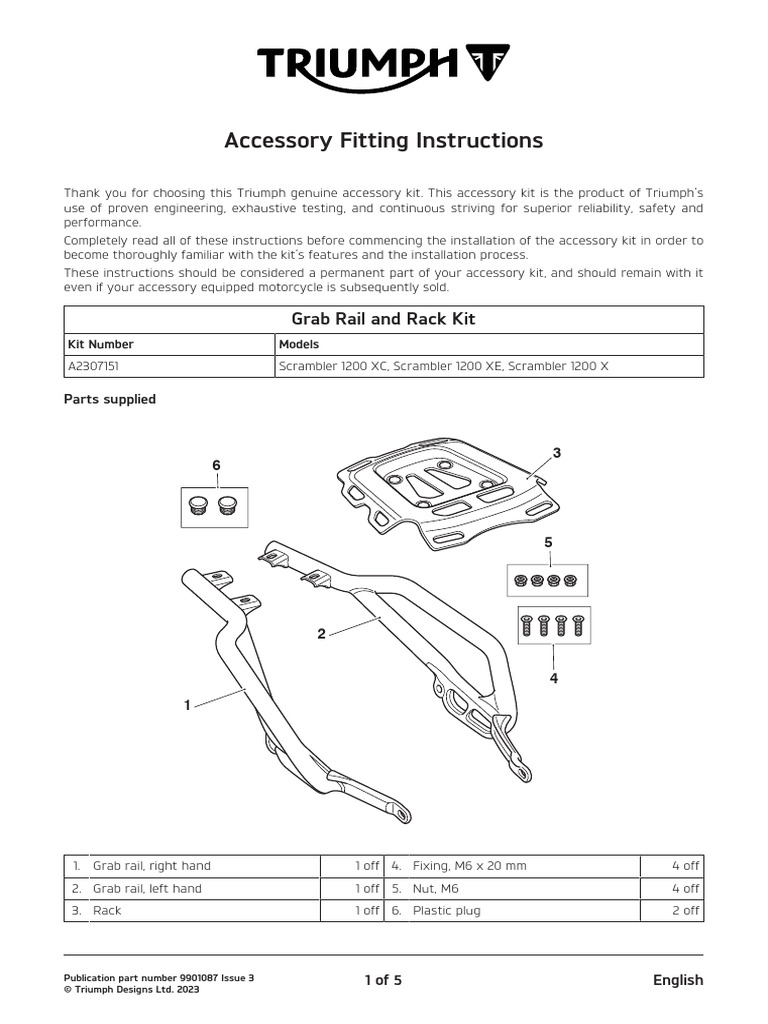 Triumph Accessory Installation Guide | PDF | Motorcycle | Nut (Hardware)