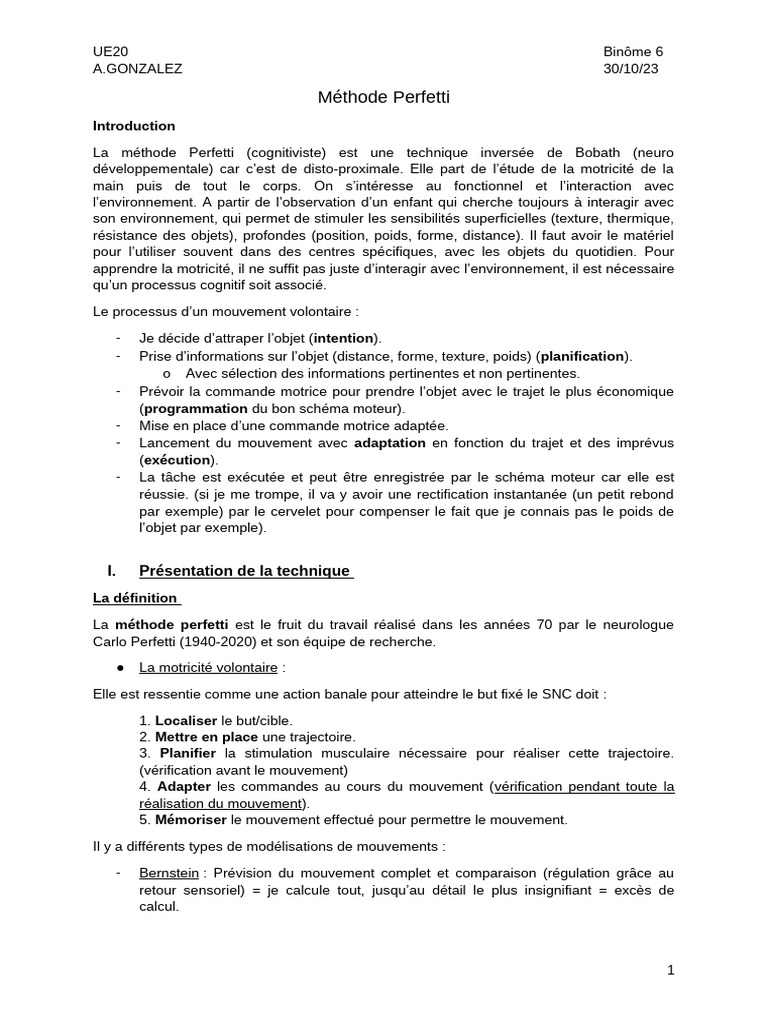 Méthode Perfetti : Rééducation Motrice | PDF | Cerveau | Plasticité ...