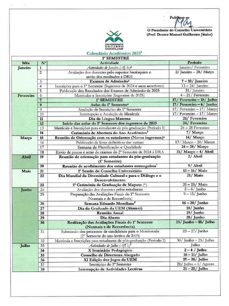 Calendário Académico 2025_Homologado PDF