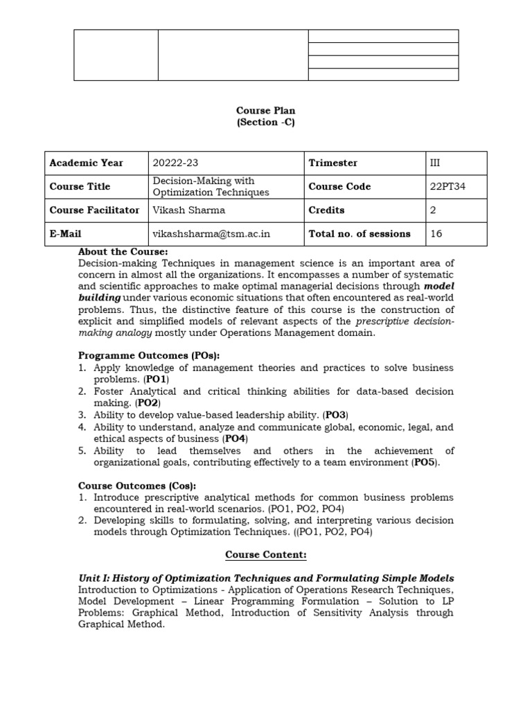 DMOT course | PDF | Linear Programming | Applied Mathematics