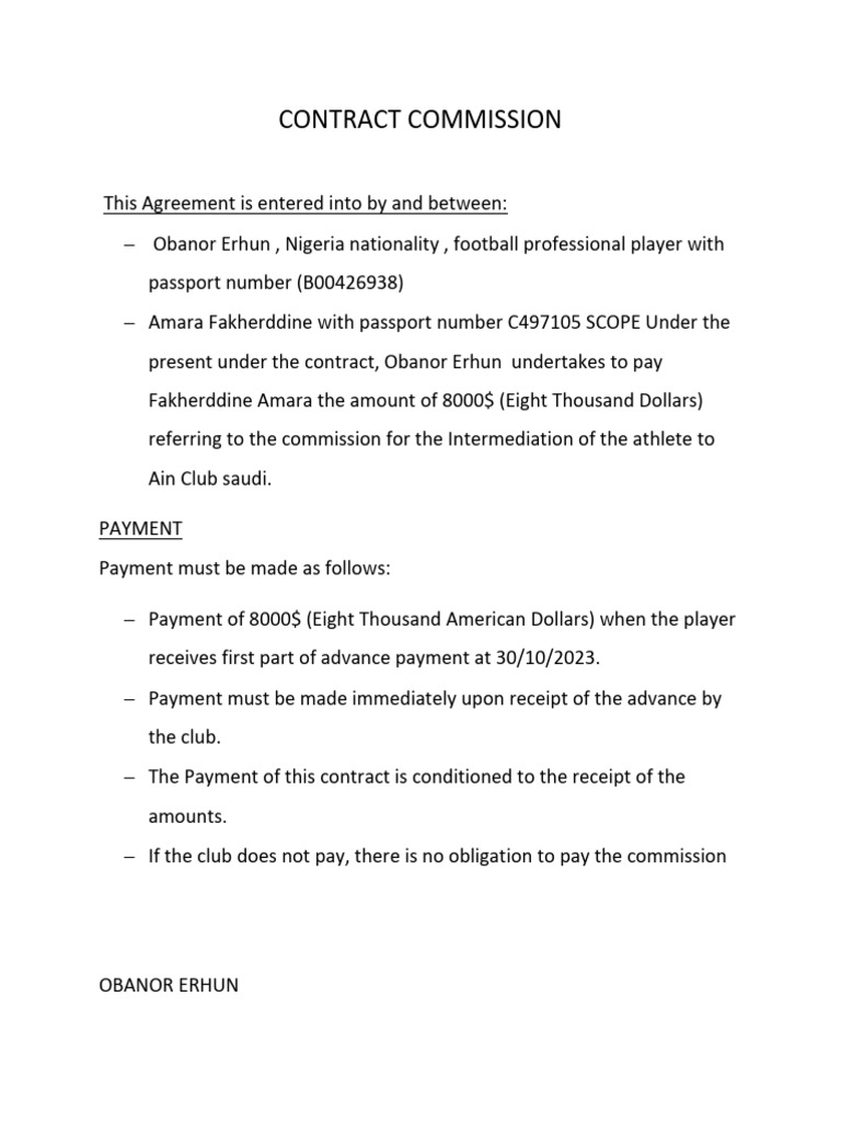 Commission Agreement for Football Intermediation | PDF