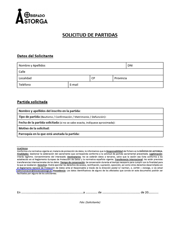Solicitud de Partidas Sacramentales | PDF