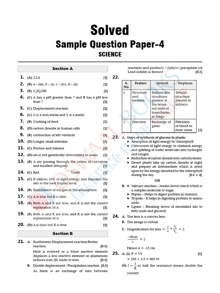Class 10 Science Sample Paper | PDF | Digestion | Oxide