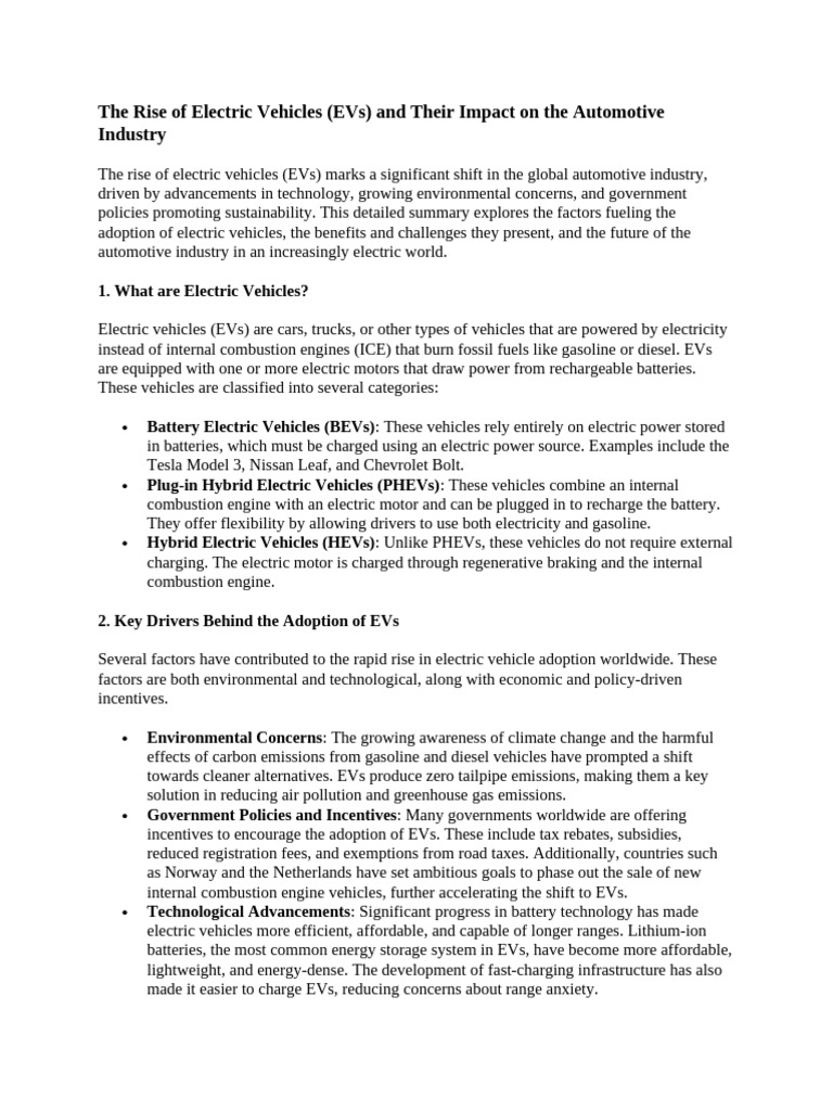 The Rise of Electric Vehicles (Evs) and Their Impact On The Automotive ...