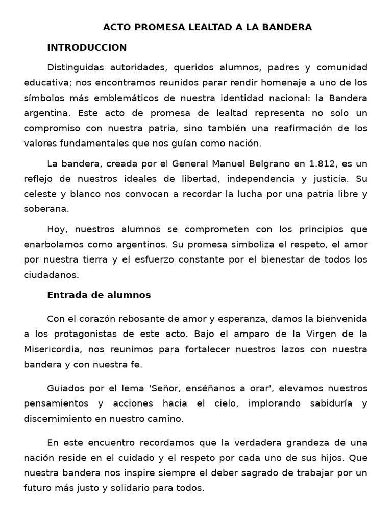 Promesa de Lealtad a la Bandera Argentina | PDF | Nación | Amor