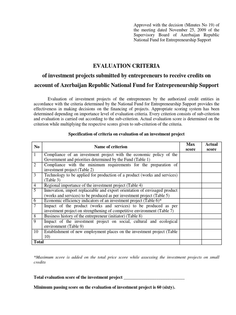 Evaluation Criteria | Entrepreneurship | Evaluation