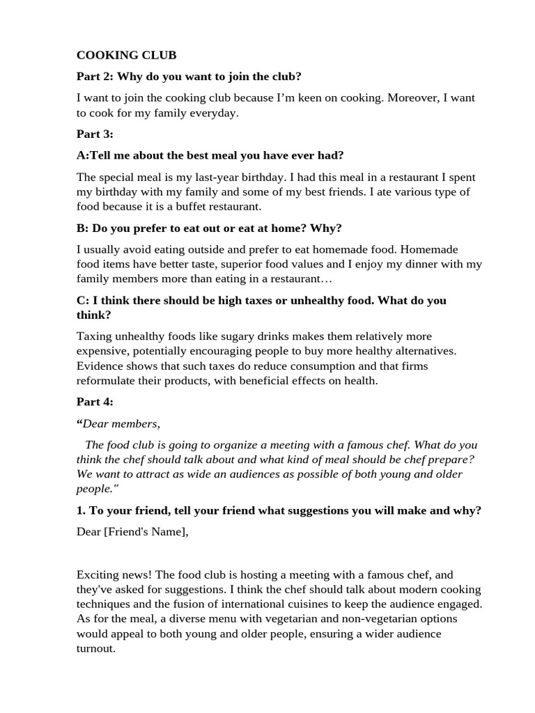 Cooking Club 1 | PDF | Restaurants | Meal