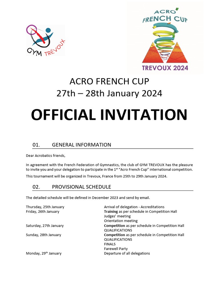 ACRO-FRENCH-CUP-2024_INVITATION- | PDF | Fee